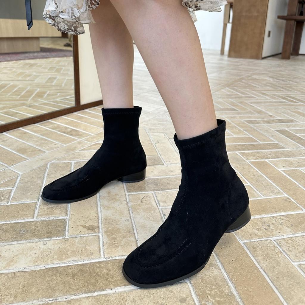 French Retro Brown Short Boots and Bare Boots Women's Boots Thick Heel 2025 Autumn and Winter Small Elastic Thin Boots