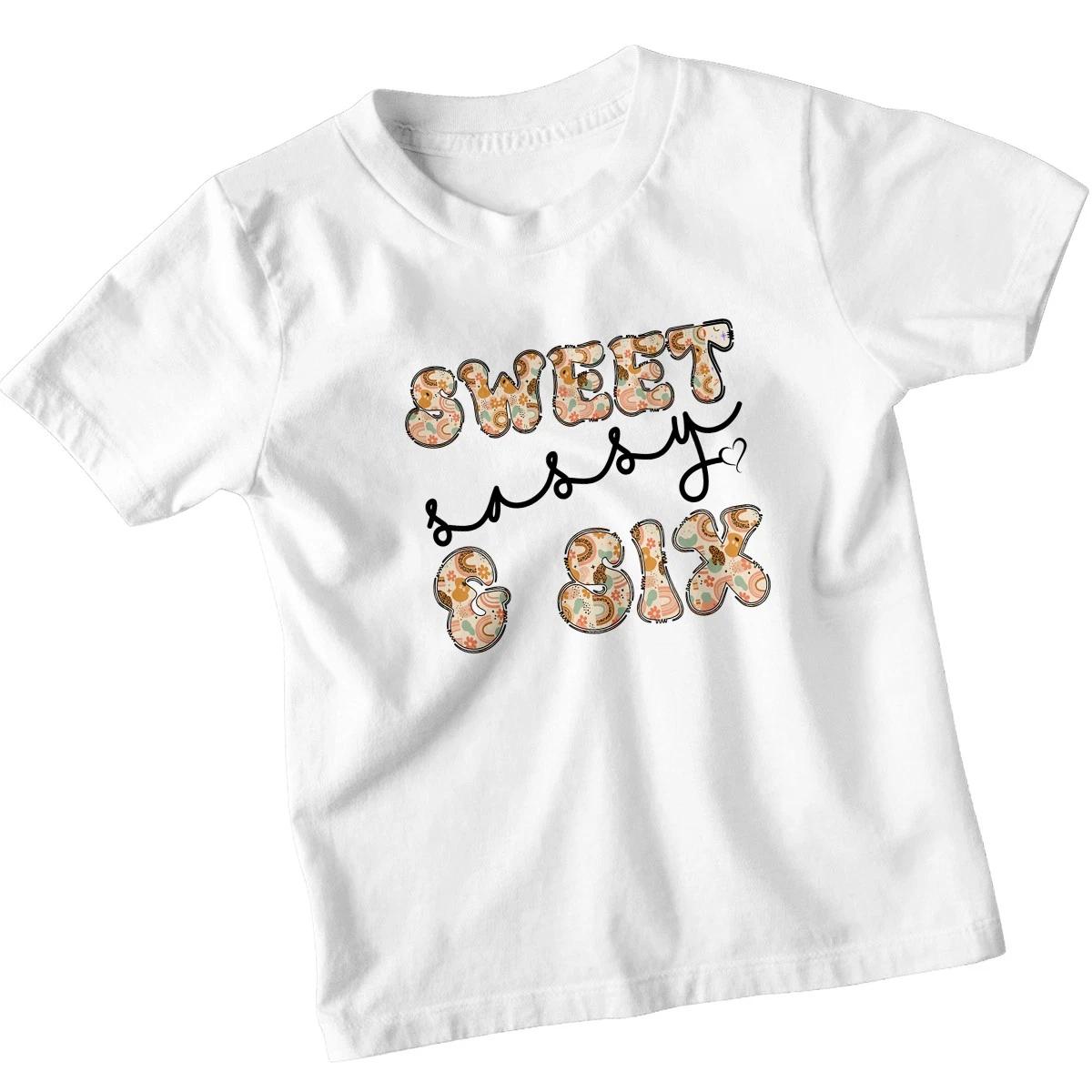 

Sweet Sassy Six 6th Birthday Personalised Girls Kids T-shirt Boho Retro Tee XL
