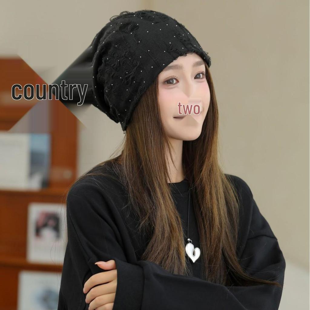 Versatile Rhinestone Loose Beanie for Women - Breathable, No Makeup, Large Head Fit, Fashionable Autumn Winter Head Wrap