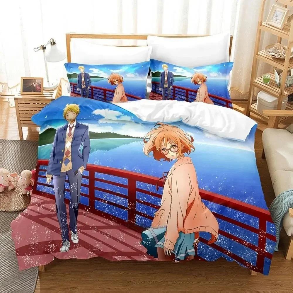 Neues Beyond the Boundary Bettwäsche-Set Cartoon Anime dreiteiliges Set Erwachsene Kind Schlafzimmer Bettbezug Sets 3D Kawaii Mädchen Heimtextilien