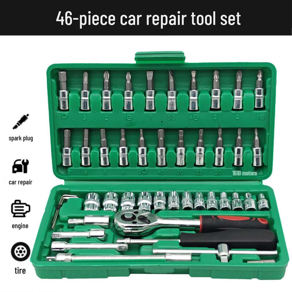 46-Piece Ratchet and Socket Wrench Set for Car and Motorcycle Repair