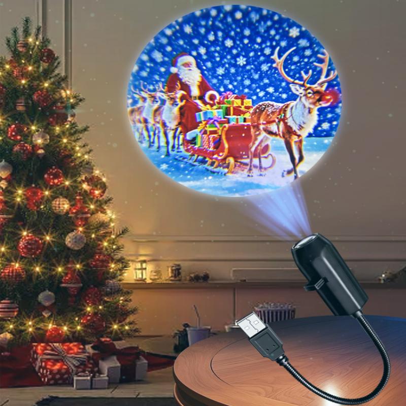 LED USB Projector Light 3/10pcs Projection Patterns- Adjustable USB Night Light for Christmas Festival Decorations