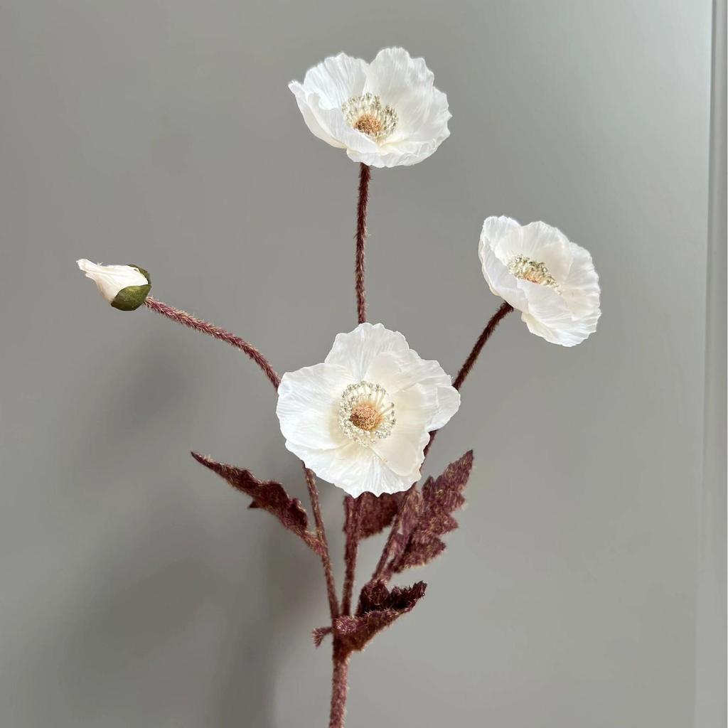 Autumn Poppy Flocked Artificial Flowers for Wedding and Home Decor