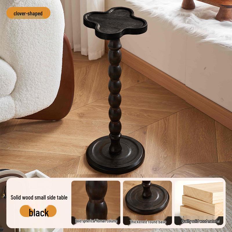 Retro Solid Wood Mini Coffee Table & Movable Side Table with Storage