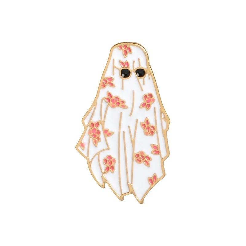 2Pcs Eye Drops Cartoon Brooch Ghost Creative Brooch Creative White Robe Gown Pattern
