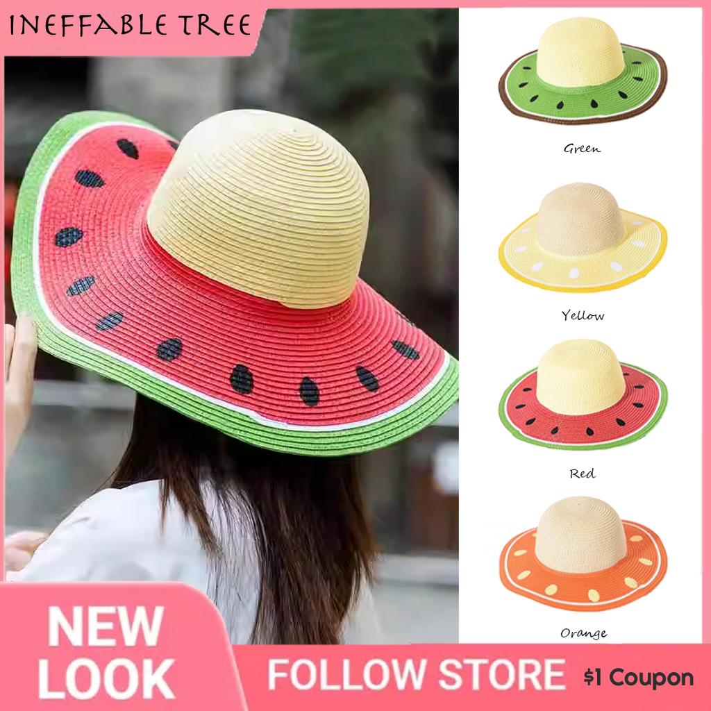 Parent Child Matching Watermelon Straw Hat Summer Wide Brim Sun Protection Beach Hat for Women Kids
