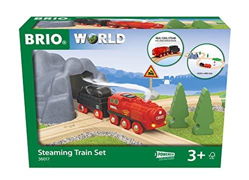 BRIO WORLD Steam Engine Train Set 36017 [24 Pieces] for Ages 3 and Up (Electric Train Toy, Wooden Rails) Red, Green, and Gray