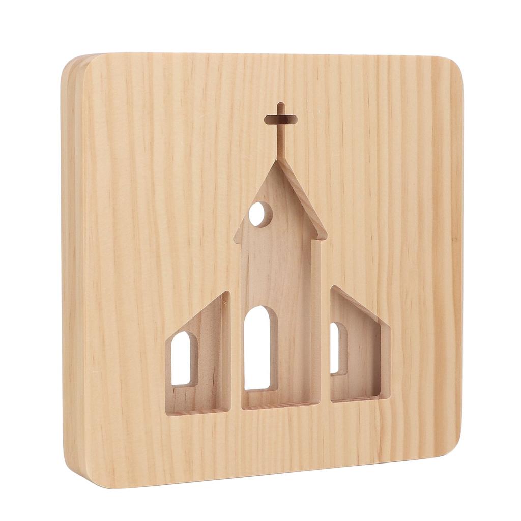 LED Night Light Christian Church Pattern Hollow Out 3D Wooden Lamp USB Interface Pine Wooden Night