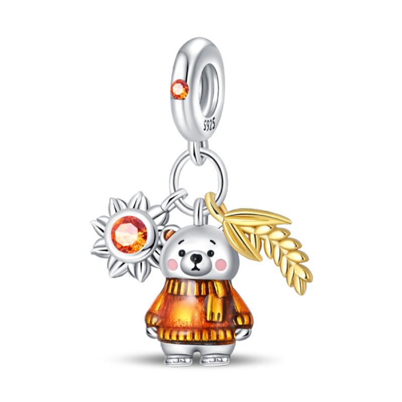 Copper Autumn Harvest Series Squirrel Maple Leaf Pumpkin Charms Pendants Fit Original Bracelets Diy Jewelry