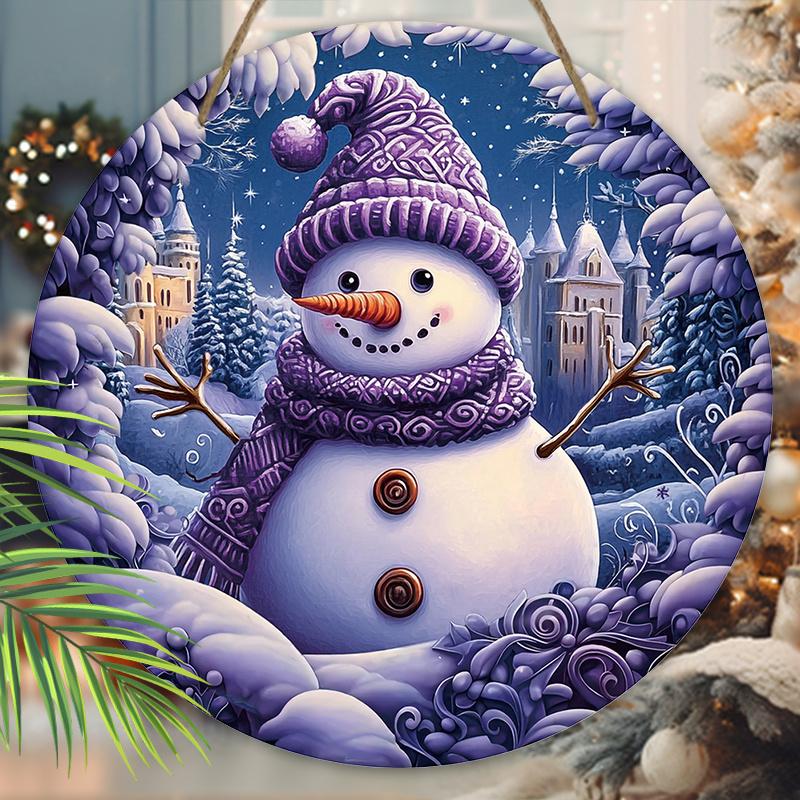 Entzückendes Schneemann Weihnachts Holzschild, Warmes Winter Rundes Weihnachtsornament für Haustür Wandbehang Dekor, Ideales Weihnachtsgeschenk