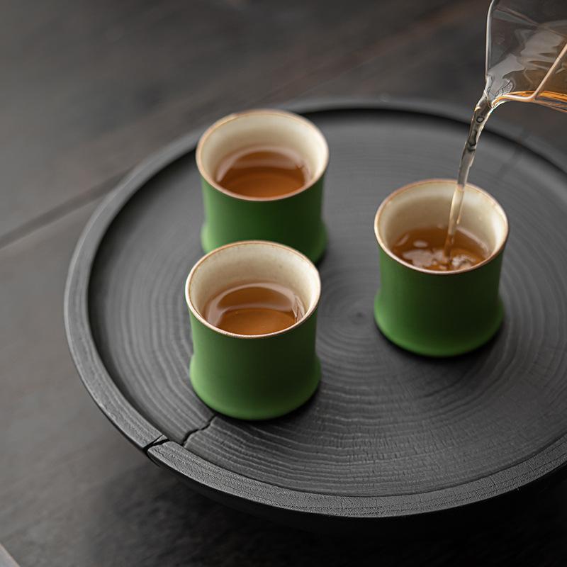 1-6 Stück 90ml Kreative Chinesische Keramik Öffnungstassen Grün Schönes Kung Fu Teetassen Set Bambus Teegeschirr Tassen Teeceremonie Teetasse
