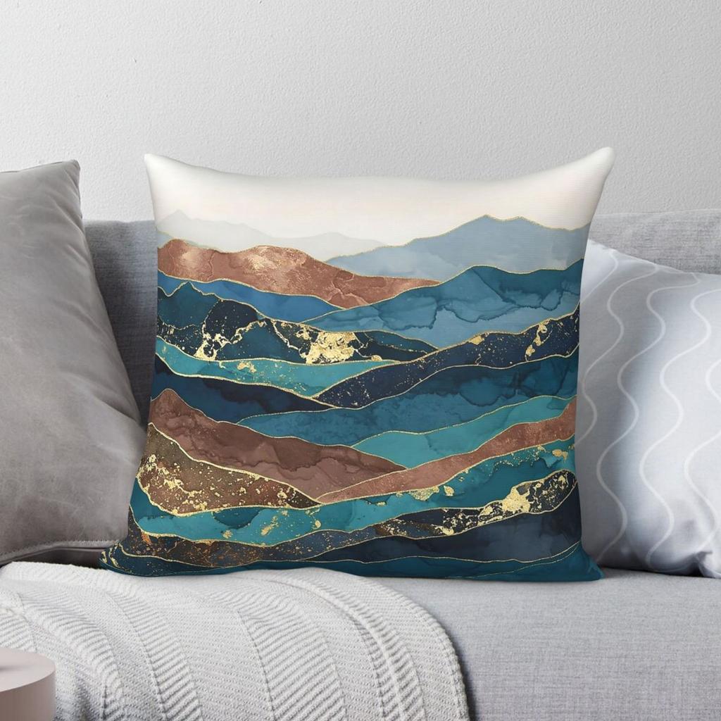 Abstract Metallic Mountainscape Square Pillowcase Polyester Linen Velvet Printed Zip Decorative Pillow Case Sofa Cushion Cover