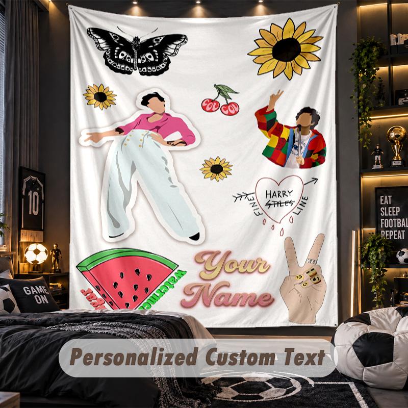 Personalized Wall Tapestry,Harry Styles Custom Printed Name, Fabric Wall Art For Indoor Room Backdrop