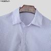 INCERUN Men Lapel Neck Long Sleeve Striped Button Up Casual Shirts Tops