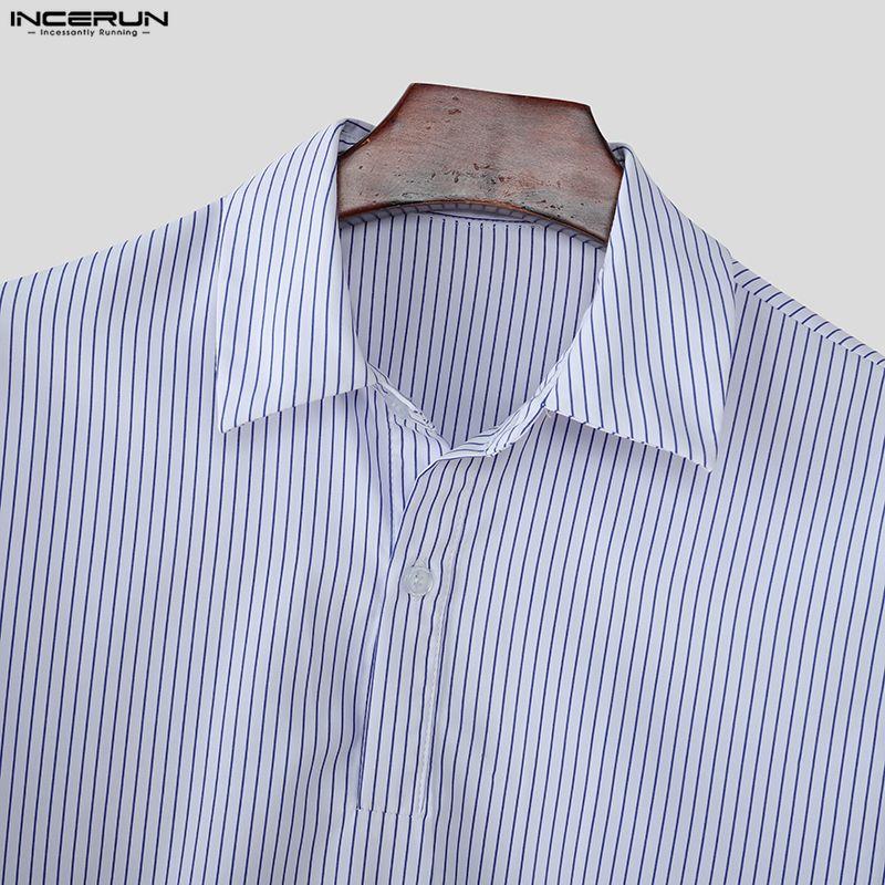 INCERUN Men Lapel Neck Long Sleeve Striped Button Up Casual Shirts Tops