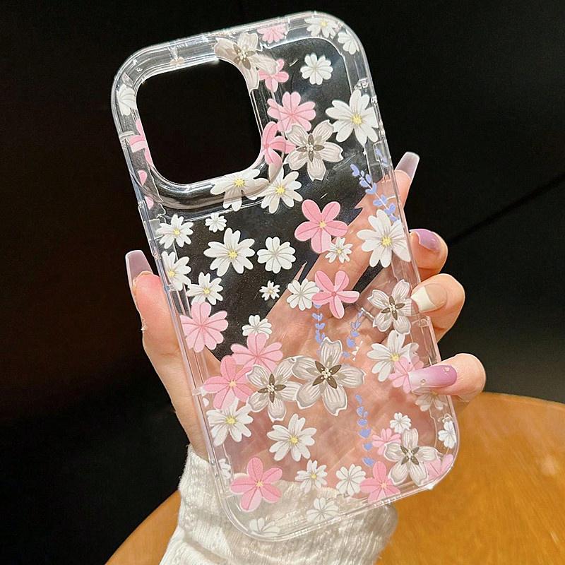 Průhledný růžový květinový kryt pro Samsung Galaxy S24 S23 Ultra S22 Plus S21 FE A55 A35 A15 A54 A34 A14 A53 A33 Kryt se vzduchovým polštářem