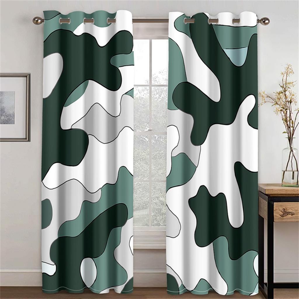 Zwart & Wit Koeienpatroon Gordijn Camouflage Roze Blauw Toepasselijk Woonkamer Slaapkamer Keuken Balkon Raamdecoratie 2 Panelen 50W130H(CM)X2PCS&Grommet Top