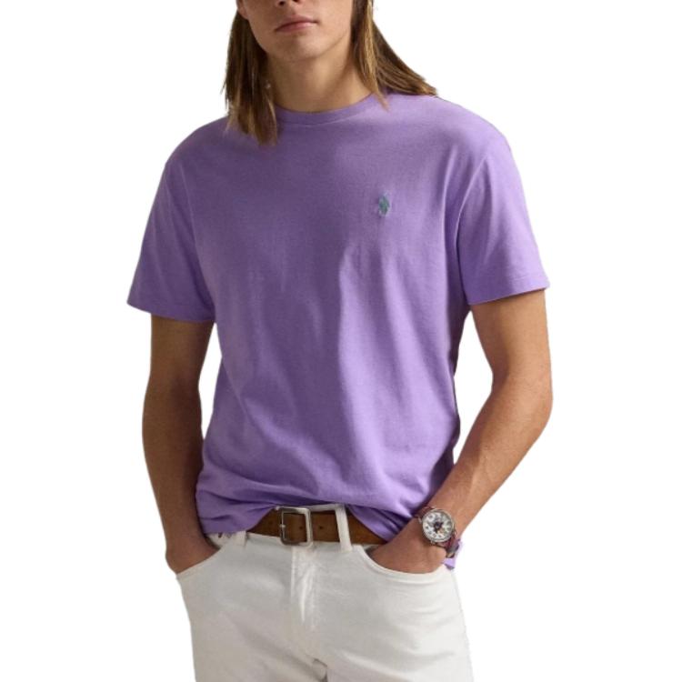 Polo Ralph Lauren Однотонная трикотажная футболка с коротким рукавом и круглым вырезом Мужской топ Фиолетовый 710671426-300 S 11657₽