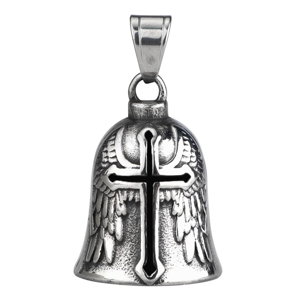 Retro Motorcycle Guardian Bell 3D Design Evil Spirit Trap Bell Vintage Cross Pendant Bell  Men
