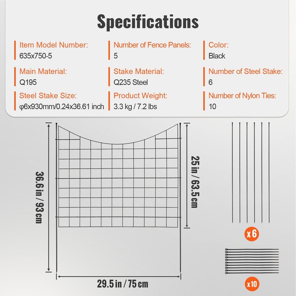Garden Fence, No Dig Fence 36.6''(H)x29.5''(L) Animal Barrier Fence, Underground Decorative Garden Fencing with 2.5 Inch Spike Spacing, Metal Dog