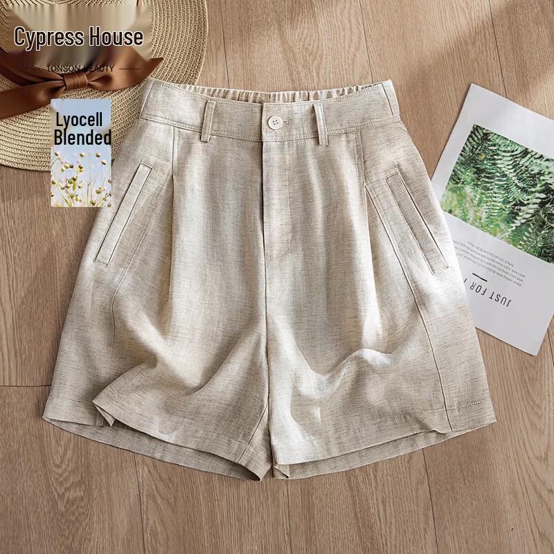 Sibaishe Women s Lyocell Linen Blend High-Waist Casual Shorts XL