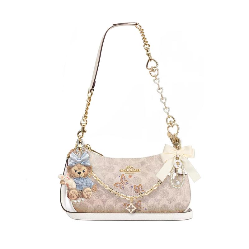 

COACH shoulder bag [Customized bag] Teri 24 classic presbyopic Logo zipper closure, pendant, scarf, bow, printing Mountain travel basic model білий