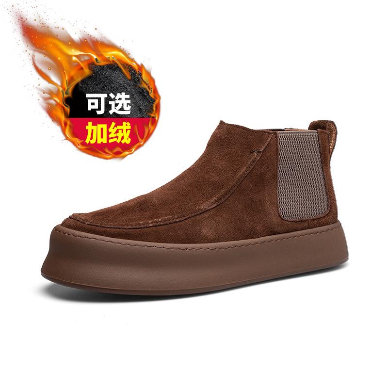 

2025 Direct Supply Chelsea Boots Men s Winter Fleece Warm Thick Bottom Height Rounded Head Business Casual Cowhide 44