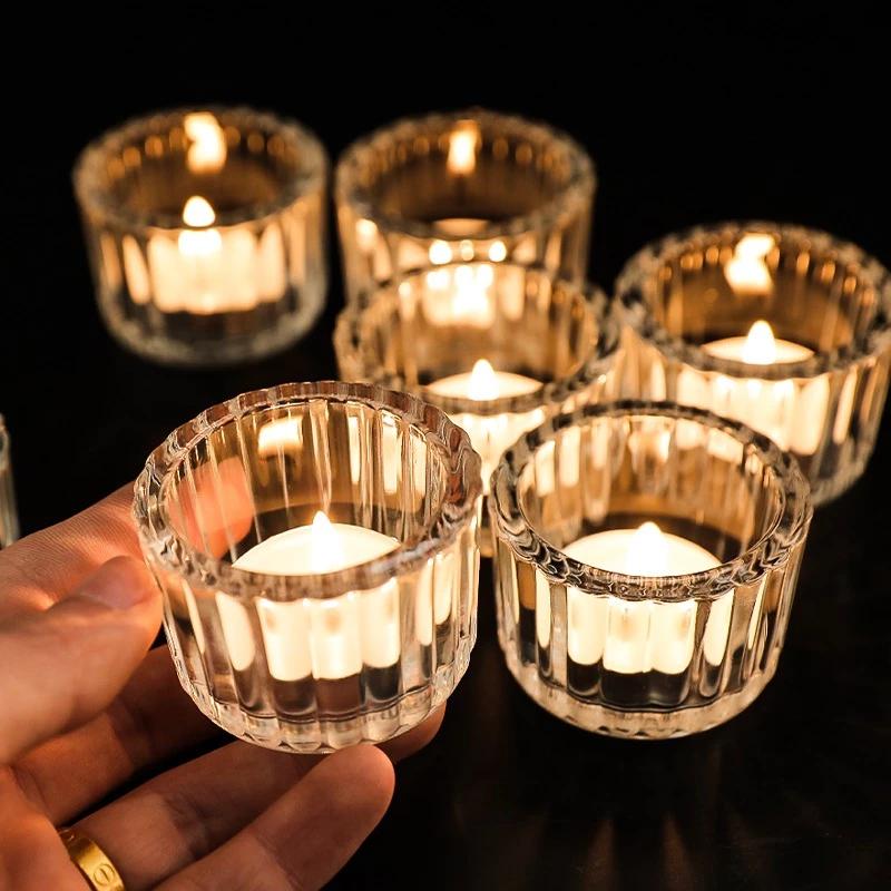Bougeoir Tasse en Verre Rayures Verticales Récipient pour Bougie Parfumée Pour Dîner aux Chandelles Romantique Décoration de Maison