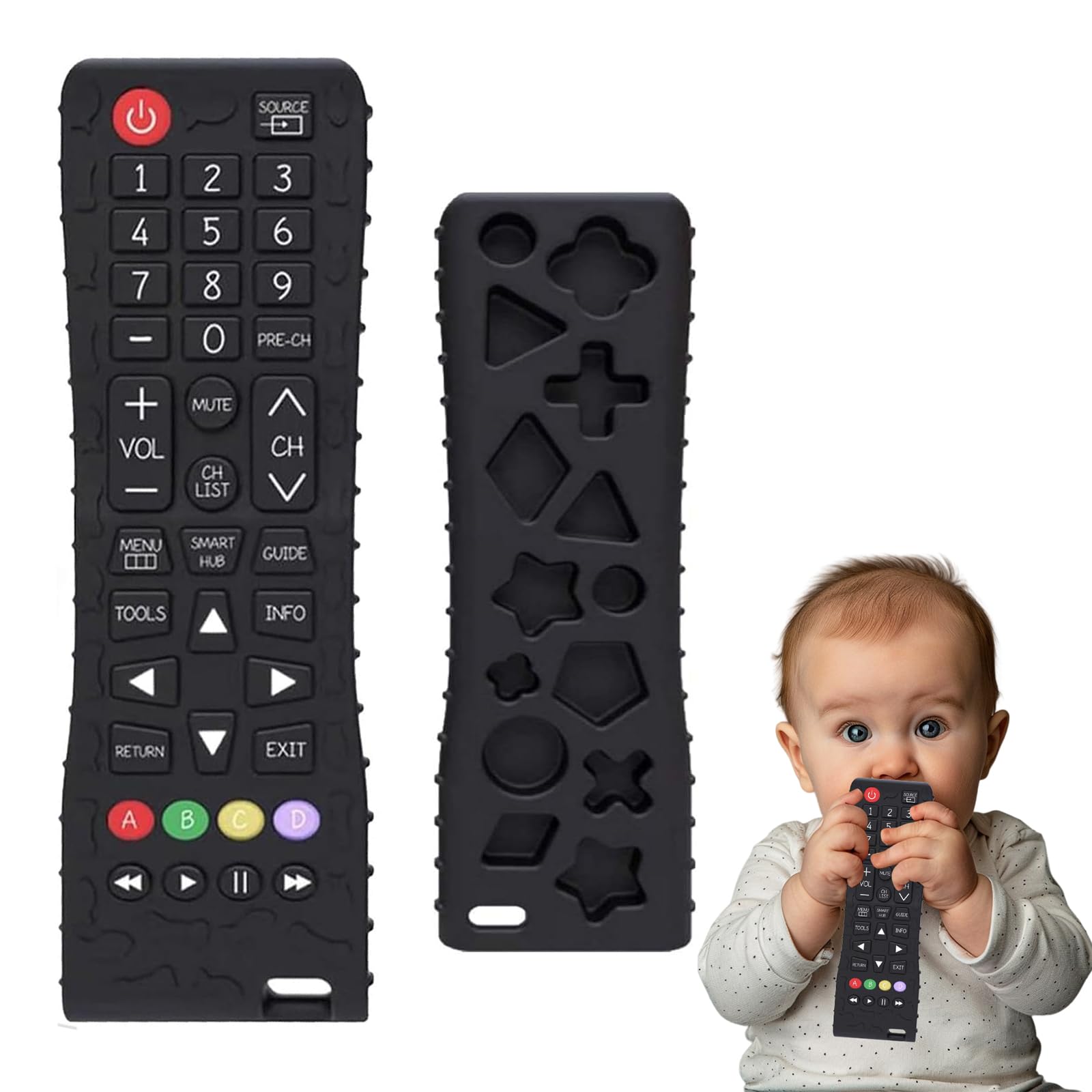 

Samcos Baby Baby Silicone Teething Safe Easy to Baby Shower Birthday Gift Remote, Pacifier-Shaped Toy, Stick, Lightweight, Washable, Material, Grip, чёрный