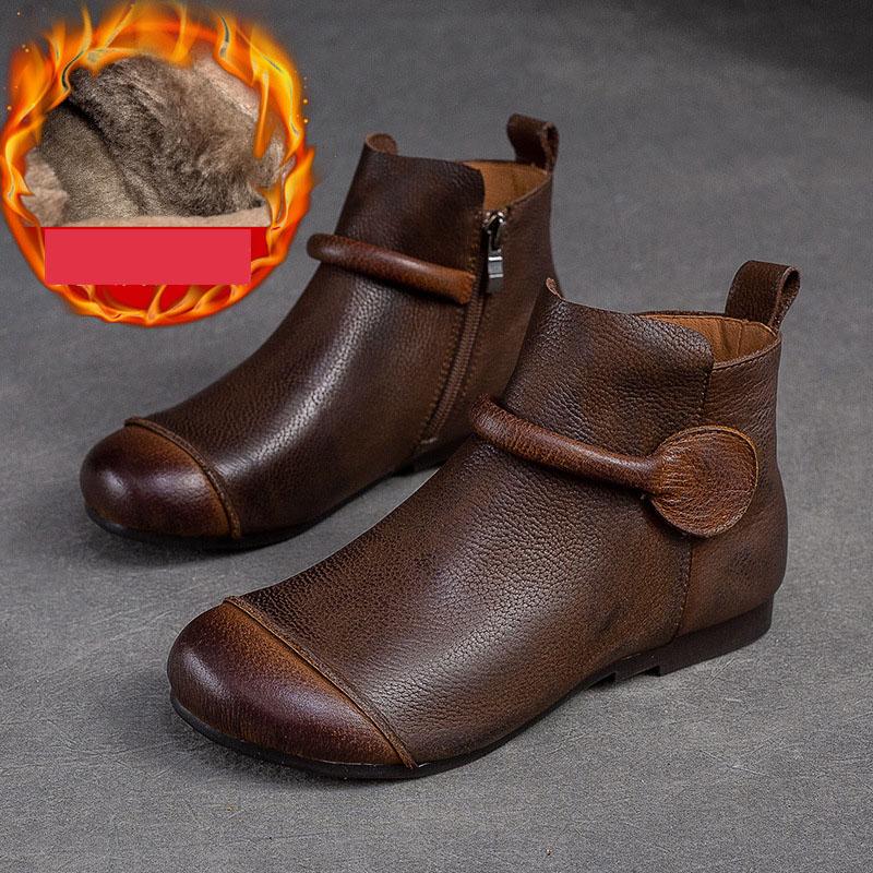 Fashion GKTINOO Retro Women Short Boots 2025 Autumn Winter New Genuine Leather Slip-on Shoes Handmade Round Toe Flat Ankle Boots