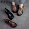 Damen-Schuhe aus Naturleder, klobige, flache Schuhe, zum Schnüren, modische Freizeitschuhe, niedrige Oberseite, runder Kopf, Damen-Arbeitsschuhe