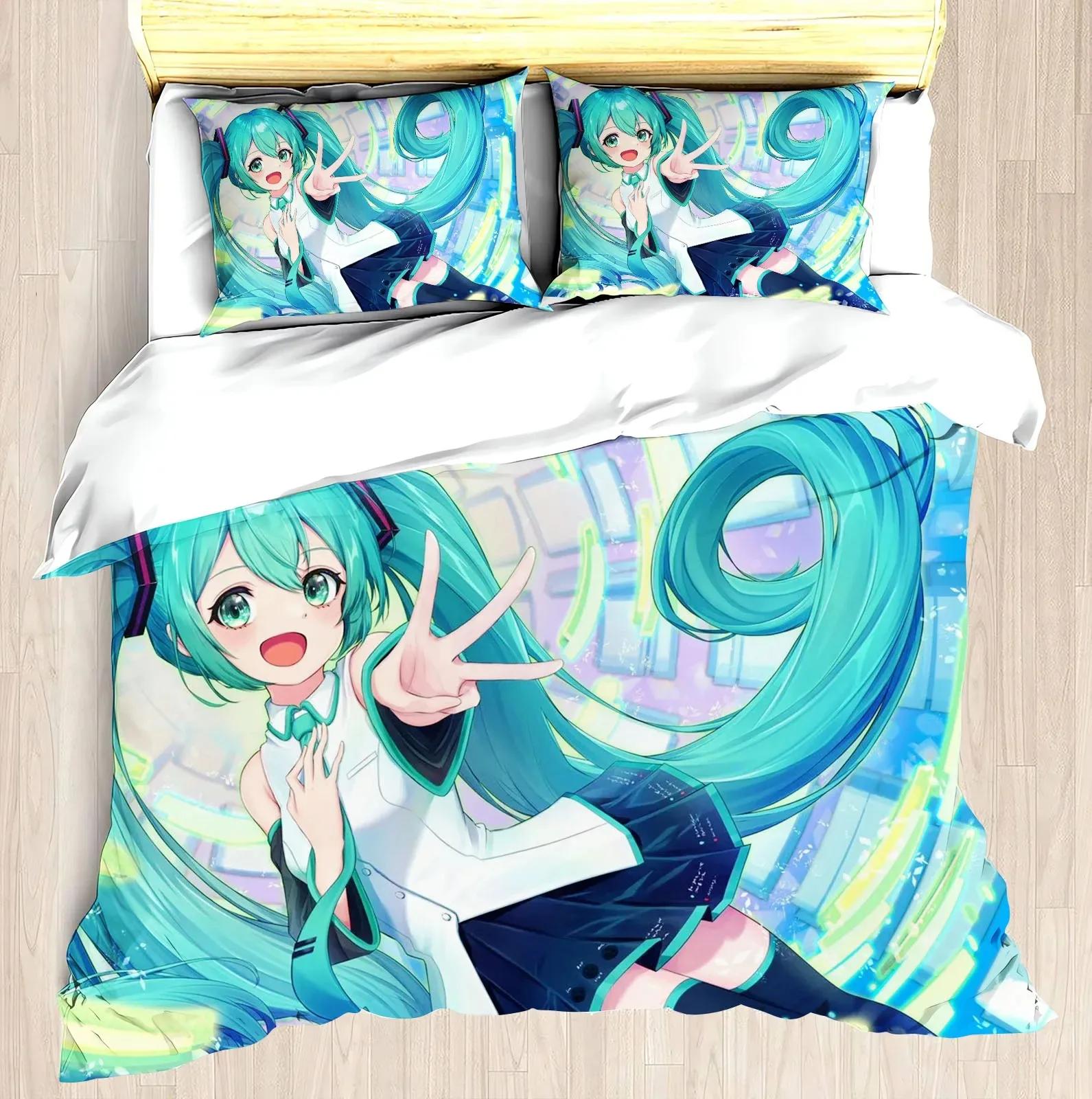 Hatsune Miku Anime 100% Polyester Beddengoed Set Dekbedovertrek Set Bedrukte Cartoon Huisdecoratie EU single(135x200cm)