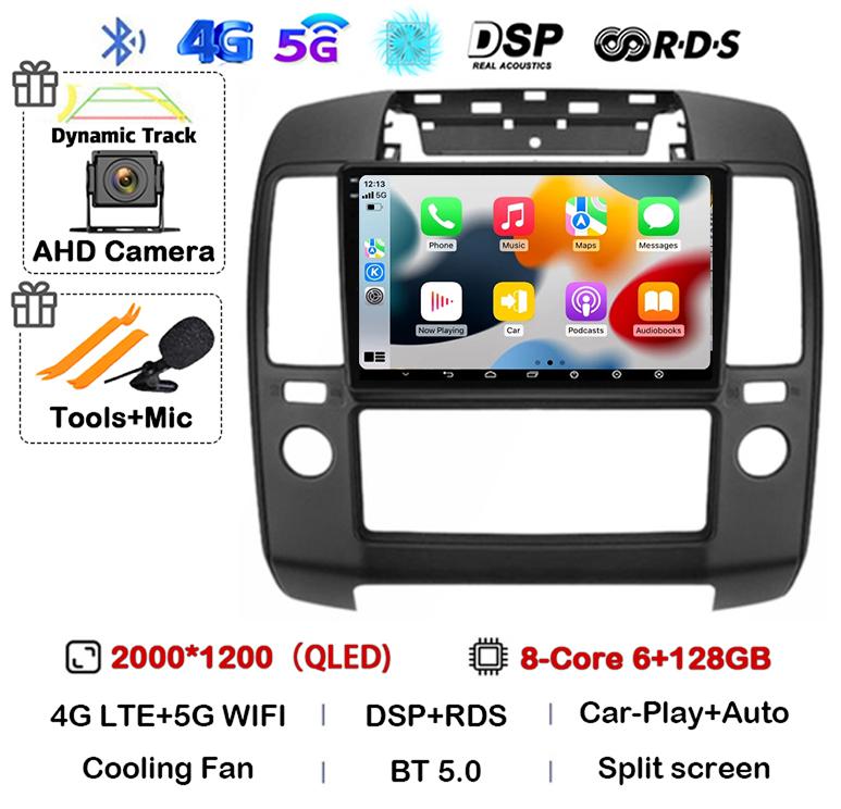 Android 14 Carplay Auto Car Radio For Nissan Navara 3 D40 2004 2005 2006 2007 2008-2010 Multimedia Player GPS 4G WIFI 360 Camera