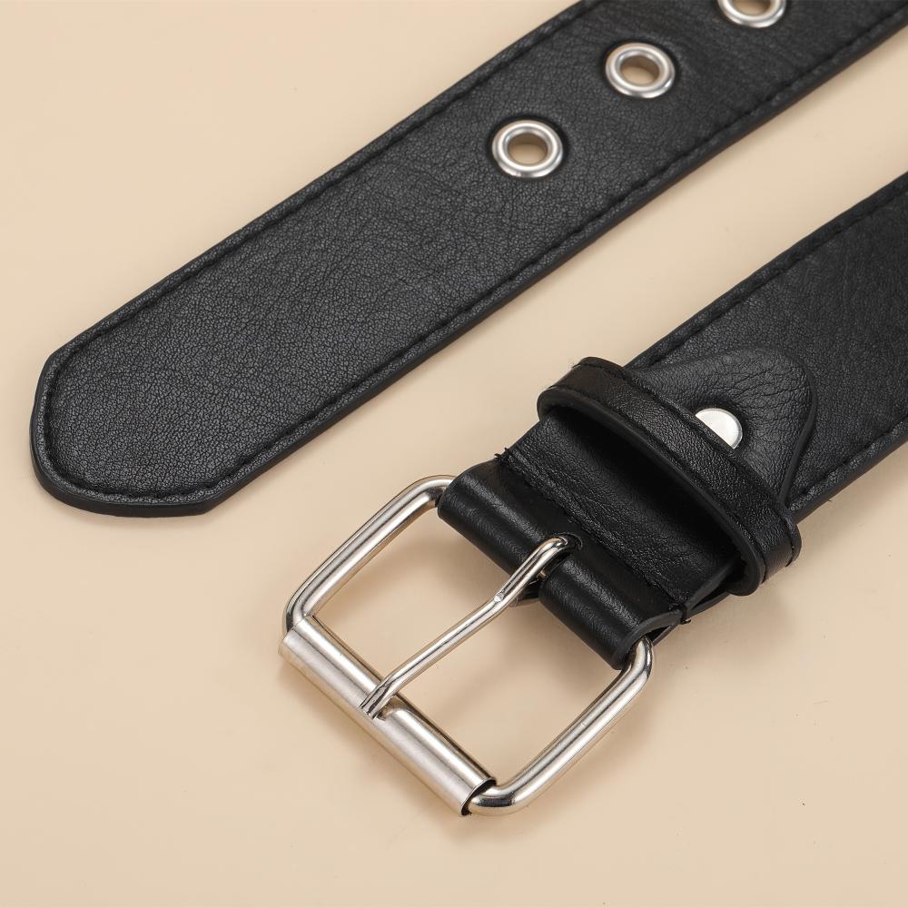 Black Rivet Punk Style Belt with Bright Metal Pyramid Decoration, Suitable for Men and Women