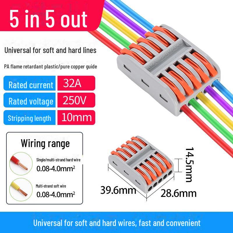 Terminal de conectare rapidă PCT SPL-12345: Conector electric multifuncțional cu 2 poziții pentru cabluri de calibru 4, 2 intrări, 2 ieșiri