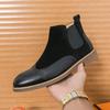 Luxury Designer Winter High Tops Pointed Patent Leather Chelsea Ankle Boots For Men's Flats Mixed Patchwork Shoes Zapatos Hombre