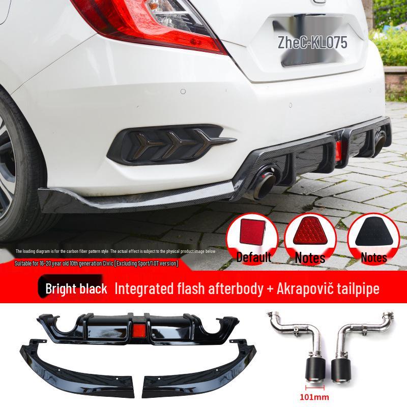 10th Gen Civic Modified Rear Diffuser Kit with Flashing Spoiler Light & Exhaust Tip