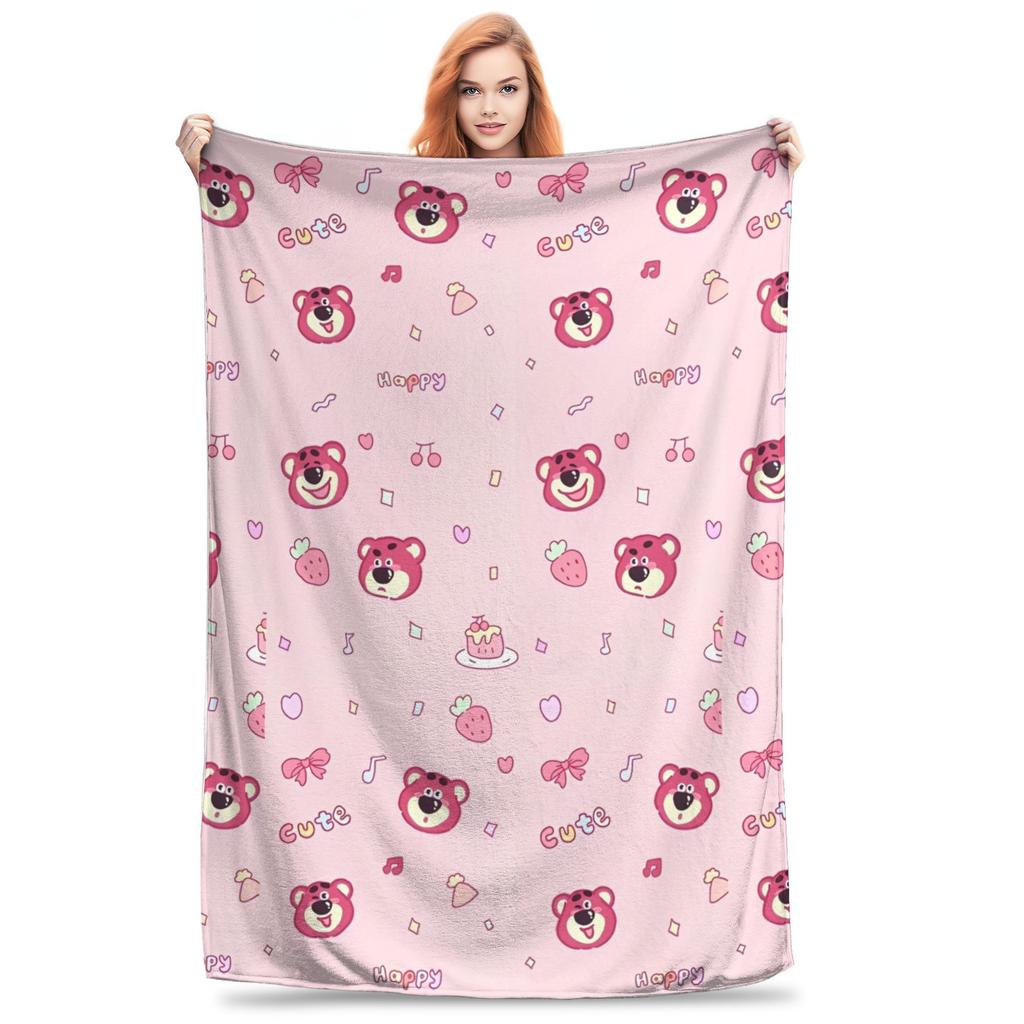 Super Soft Lotso Strawberry Bear Throw Blanket Premium Flannel Fleece Lightweight Bed Blanket Super Cozy Blankets All Season Use