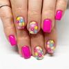 24 Pcs Colorful Flowers Stick On Nail Glossy False Nail Short Square Press On Nail Solid Color Acrylic Nail