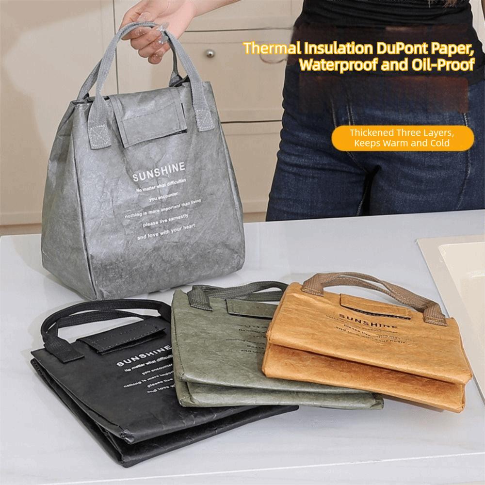Tragbare Kraftpapier-Mittagessenstasche, große Kapazität, Lebensmittel-Thermos-Handtasche, Camping