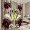 Set Of 2 Flat Printing Party Curtain Swans Roses Digital Printed Polyester Drapes Decorations Use Event Decoration