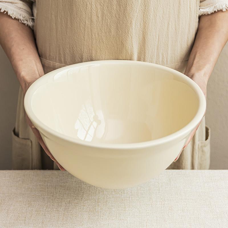 Praktische Große Suppenschüssel Creme Wind Einfarbig Keramik Große Schüssel Einfaches Geschirr Kreative Kugelbauchschüssel Haushalt Obstschale