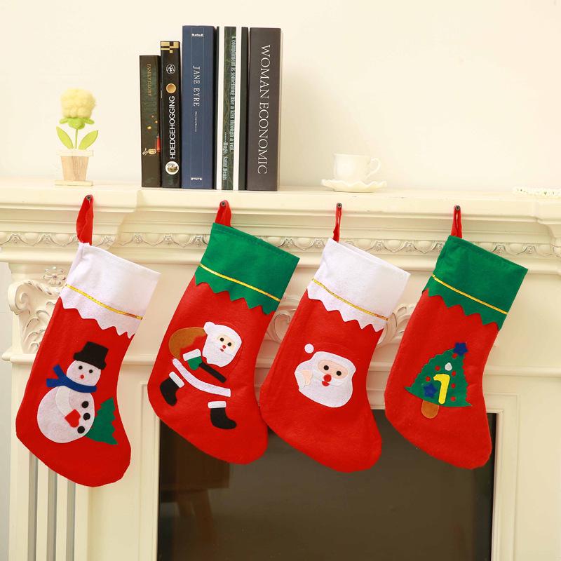 Handmade Non-Woven Christmas Stockings with Applique White Top Christmas Stocking (Pattern Random)