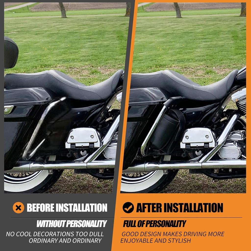 PU Leather Saddlebag Guard Bag with Water Drink Bottle Holder Fit For Harley Touring Electra Street Tri Glide Road King Glide 1983-2025 (Right)