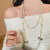 Glass Beads Dripping Oil Bow Knot Pearl Necklace - Elegant Layered Sweater Chain for Autumn and Winter
