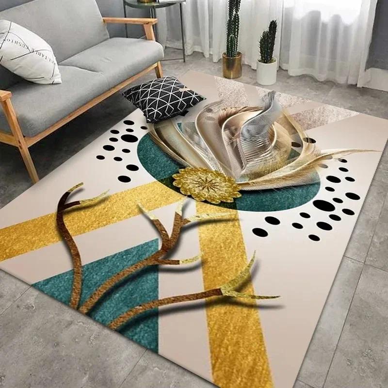 Geometric Feather Carpet for Living Room Modern Art Style Household Table Sofa Bedroom Bedside Area Rug Soft Bedroom Floor Mat
