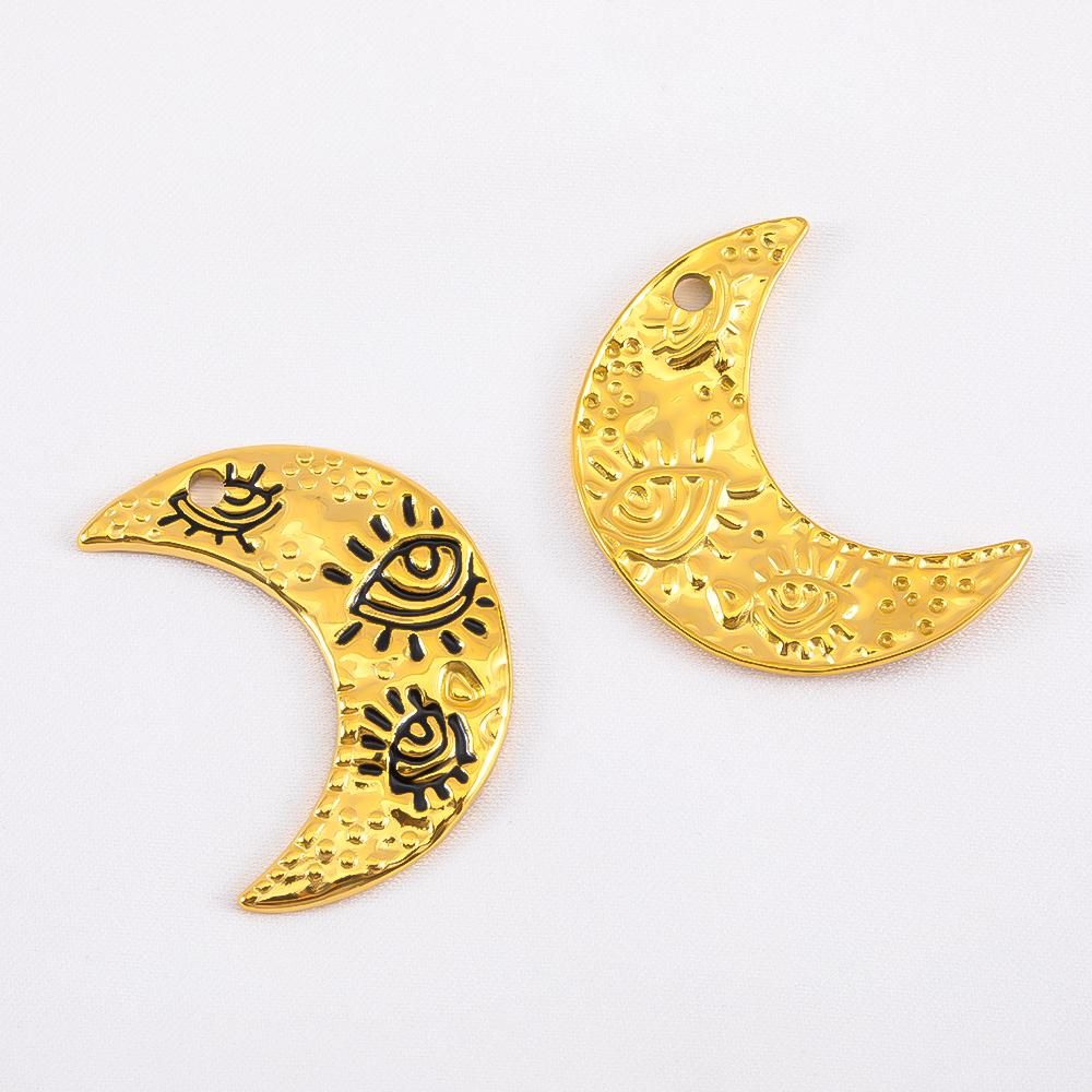 

2pcs 304 Stainless Steel Evil Eye Enamel Gold Color Pendant With Heart And Moon Shaped For DIY Necklace Charm Jewelry Finding 2pcs