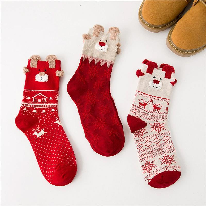3/6 Pairs Christmas Socks Moisture Wicking Women Multi-Color Deer Stockings Cute Christmas Stockings Cartoon Design