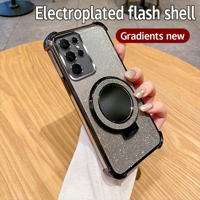 Shockproof Holder Ring Mirror Phone Case For Samsung Galaxy Note 20 S25 S24 S23 S22 S21 S20 FE Ultra Plus A06 A16 A36 5G Cover