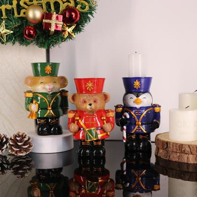 Creative Christmas Decor Candlestick Bear Nutcracker Guards Figurines Candle Holder Cute Animal Statue Home Desktop Ornaments